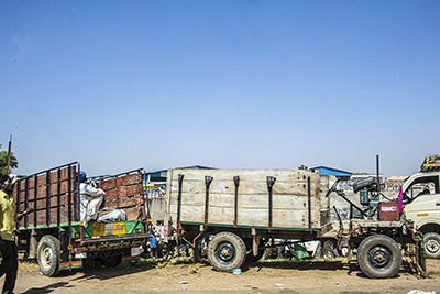 Trucks on road, near Agra