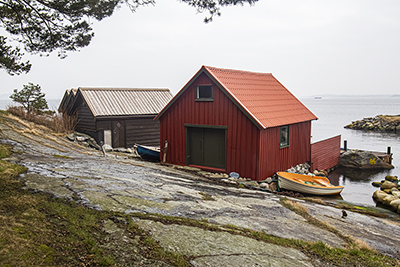 Fishermans Huts on side of Fiord.